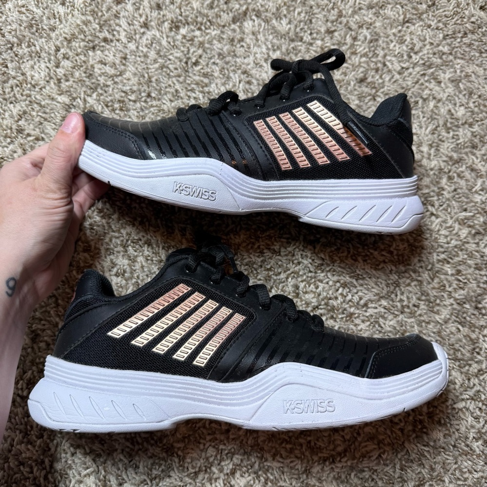 K-Swiss Pickleball Black and Rose Gold Athletic Sneakers